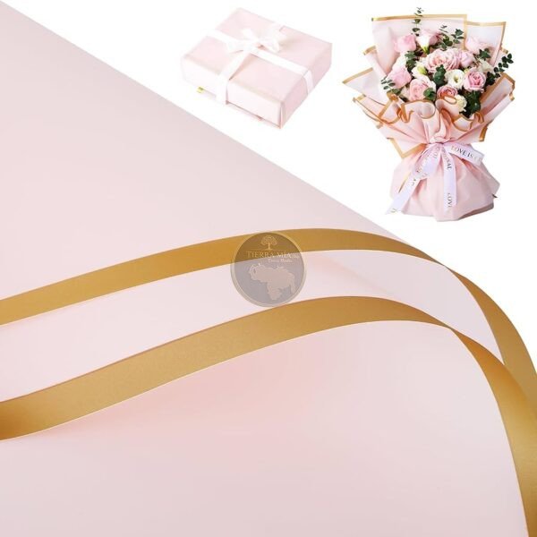 PAPEL COREANO ROSADO BORDE DORADO