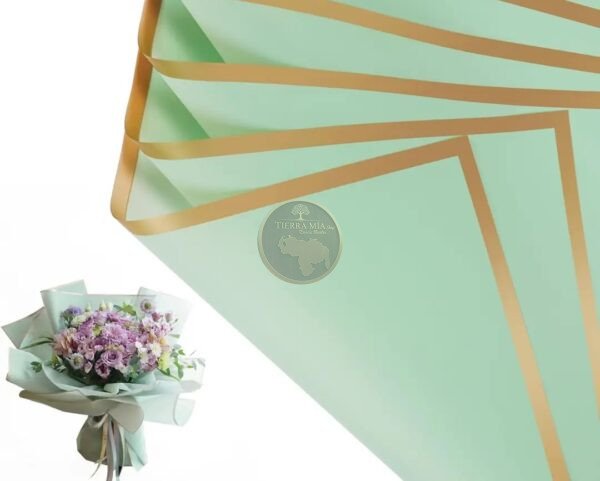 PAPEL COREANO VERDE CLARO BORDE DORADO