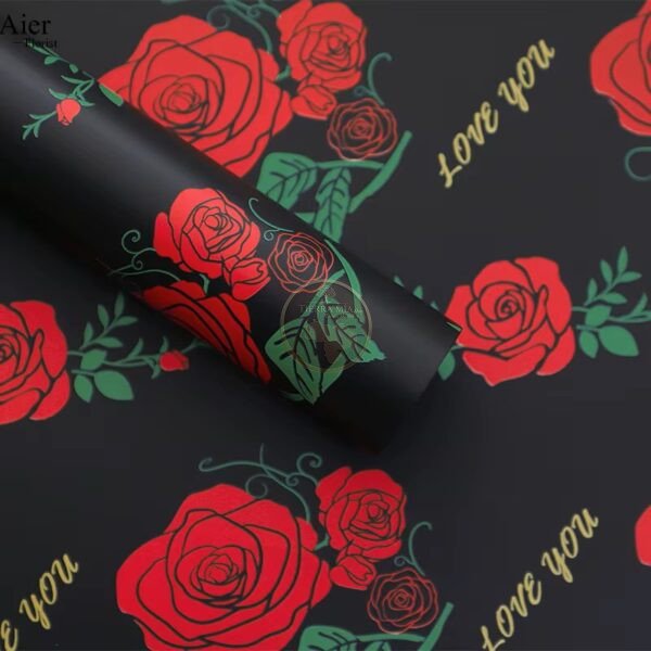 PAPEL COREANO NEGRO CON FLORES