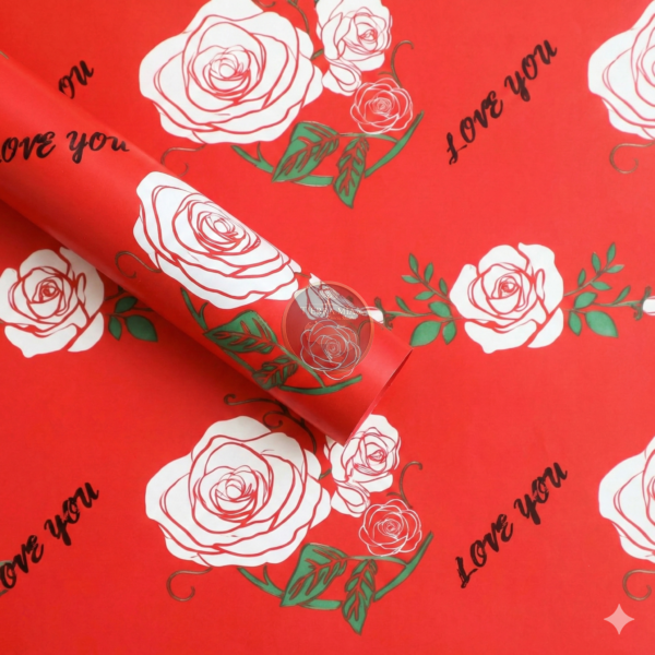 PAPEL COREANO ROJO CON FLORES