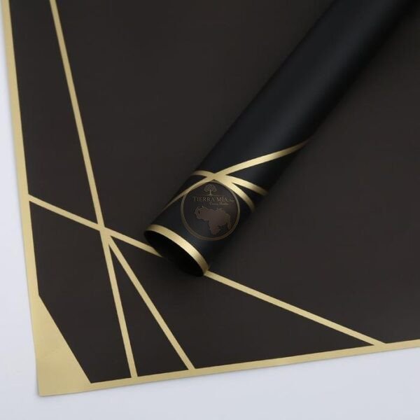 PAPEL COREANO NEGRO LINEAS DORADA